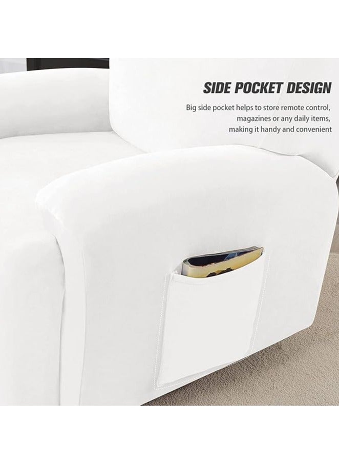عام غطاء لـ 4 قطع أريكة بأقمشة مخملية ممدّة، غطاء كرسي متحرّك أريكة مخملي غرفِ معيشة مع جيوب جانبية، حامي كرسي تلفاز، عرض كرسي 58-89 سم (أبيض) - Image 4