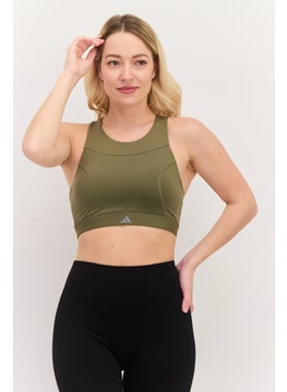 Adidas Women Brand Logo Padded Sports Bra, Olive  - Image 1