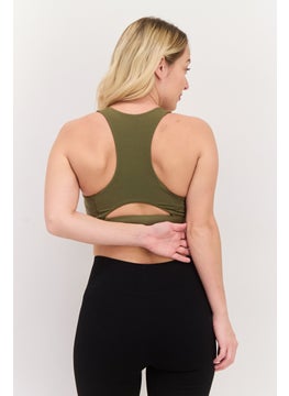 Adidas Women Brand Logo Padded Sports Bra, Olive  - Image 2