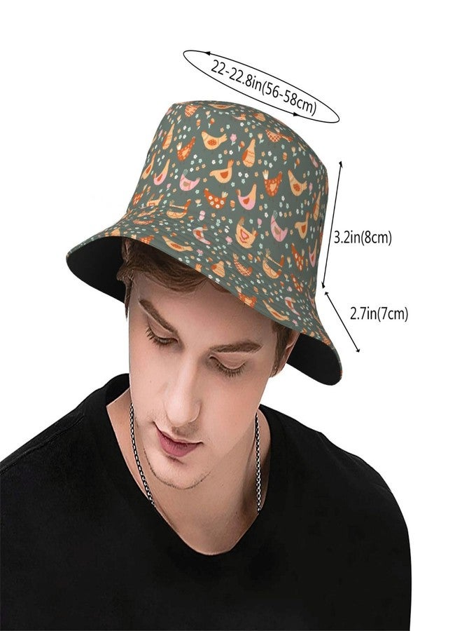 MOLIAN Chicken Cartoon Flowers Bucket Hat Summer Beach Travel Sun Hat Packable Fisherman Cap for Men Women - Image 2