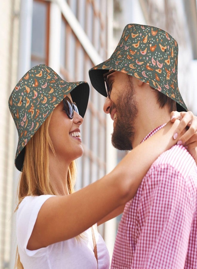 MOLIAN Chicken Cartoon Flowers Bucket Hat Summer Beach Travel Sun Hat Packable Fisherman Cap for Men Women - Image 5