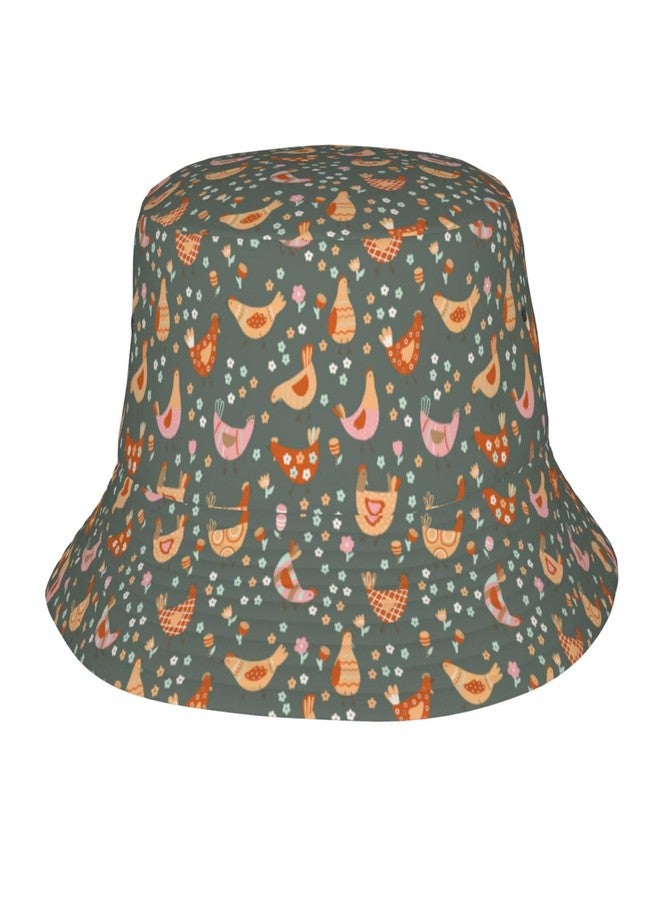 MOLIAN Chicken Cartoon Flowers Bucket Hat Summer Beach Travel Sun Hat Packable Fisherman Cap for Men Women - Image 1