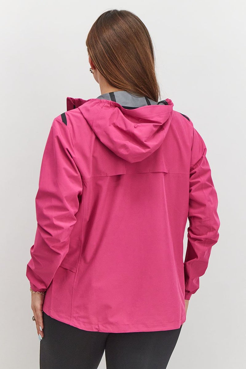 asics Women Hooded Long Sleeve Training Jacket, Fuchsia Red - Image 3