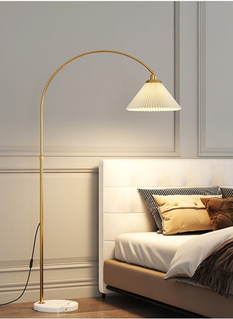 Home Living Room and Bedroom Marble Base Floor Lamp Pleated Lampshade Floor Lamp 3-Color Adjustable Floor Lamp
