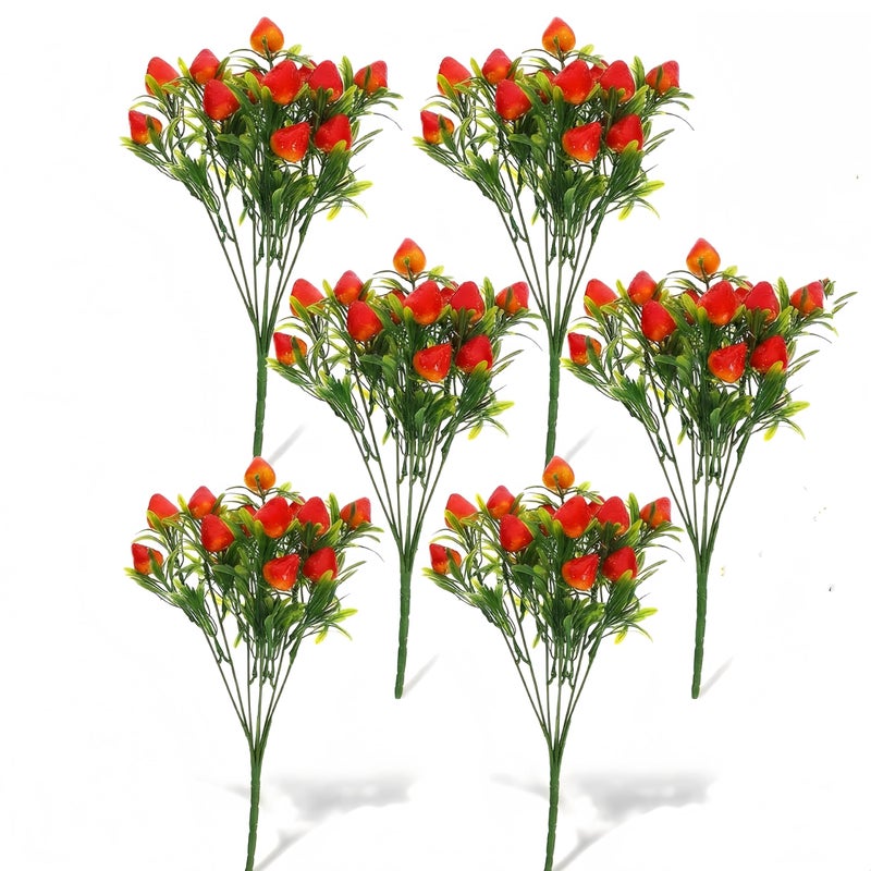 Wionin 6pcs Simulated Strawberry Plant Decor Artificial Strawberry Branch Fake Stem Flower Bouquet for Home Indoor Table Decor - Image 1