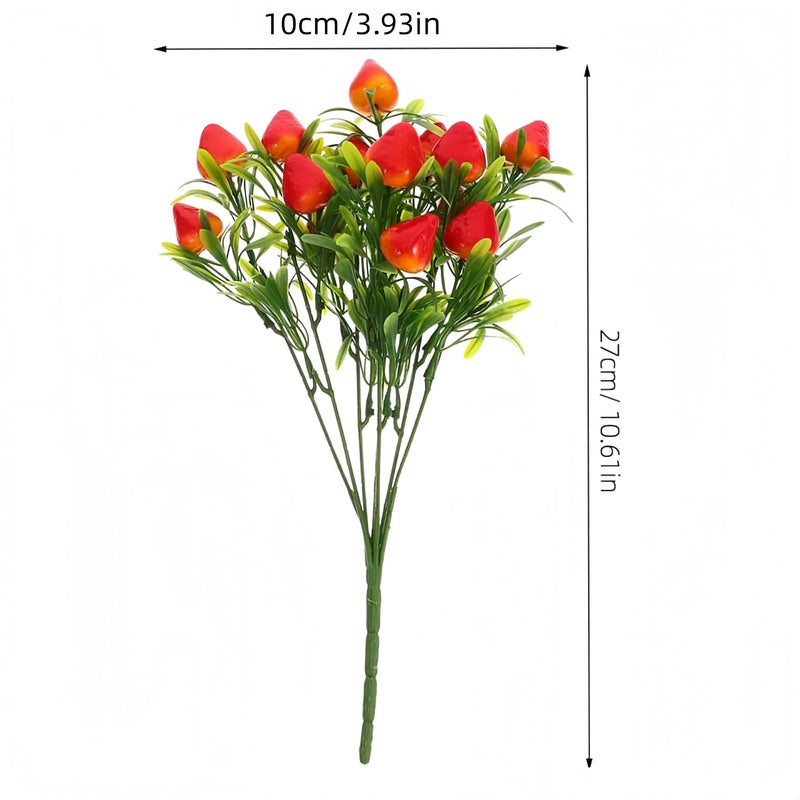 Wionin 6pcs Simulated Strawberry Plant Decor Artificial Strawberry Branch Fake Stem Flower Bouquet for Home Indoor Table Decor - Image 2