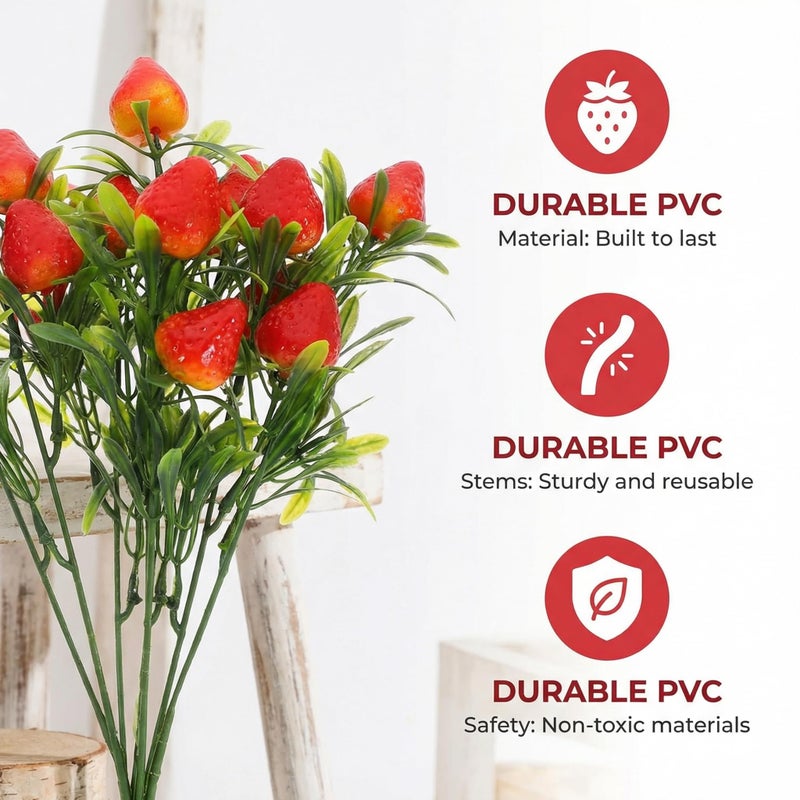 Wionin 6pcs Simulated Strawberry Plant Decor Artificial Strawberry Branch Fake Stem Flower Bouquet for Home Indoor Table Decor - Image 3