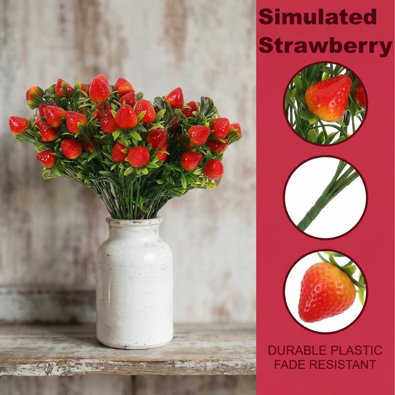 Wionin 6pcs Simulated Strawberry Plant Decor Artificial Strawberry Branch Fake Stem Flower Bouquet for Home Indoor Table Decor - Image 5