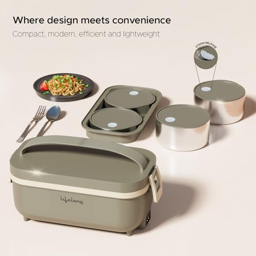 Lifelong Electric Lunch Box | Food Warmer | Set of 4 (2pcs 300ml + 2pcs 175ml) Retains Nutrients & Keeps Food Fresh |Radiation-Free, Plug-and-Heat |Portable, Durable, Shock-Proof | Hot Meals (LLELB01) - Image 4