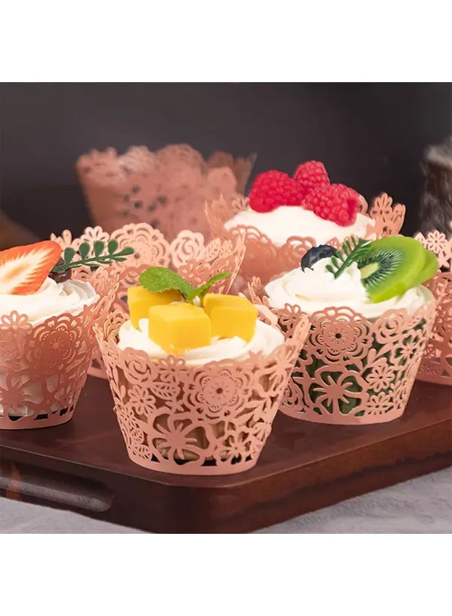 30 Pcs Pink Hollow Flower Cluster Cup Cake Edging European Muffin Baking Lace Paper Cup Decoration For Birthday Wedding Christmas Party - Image 1
