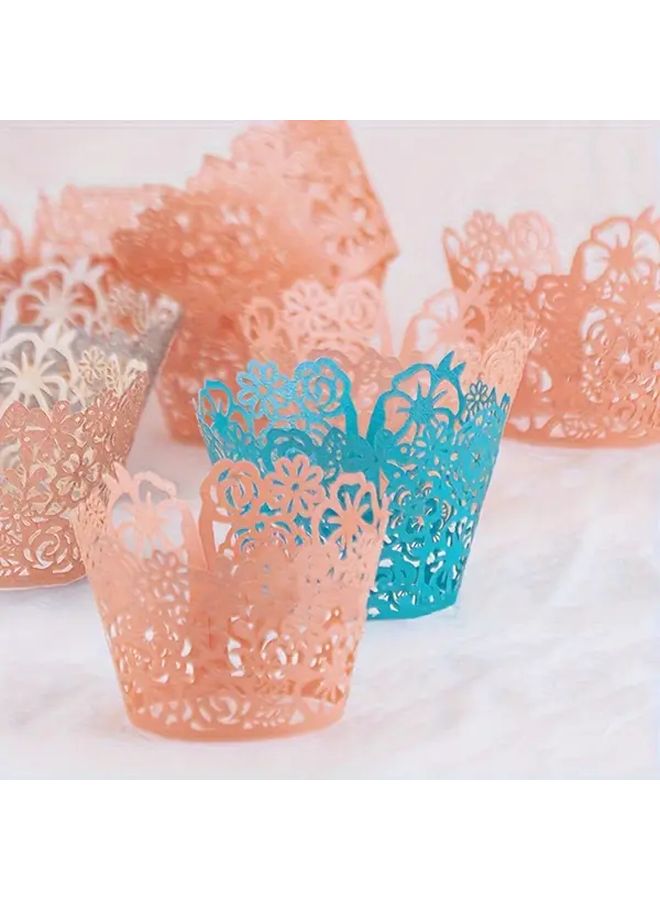 30 Pcs Pink Hollow Flower Cluster Cup Cake Edging European Muffin Baking Lace Paper Cup Decoration For Birthday Wedding Christmas Party - Image 2
