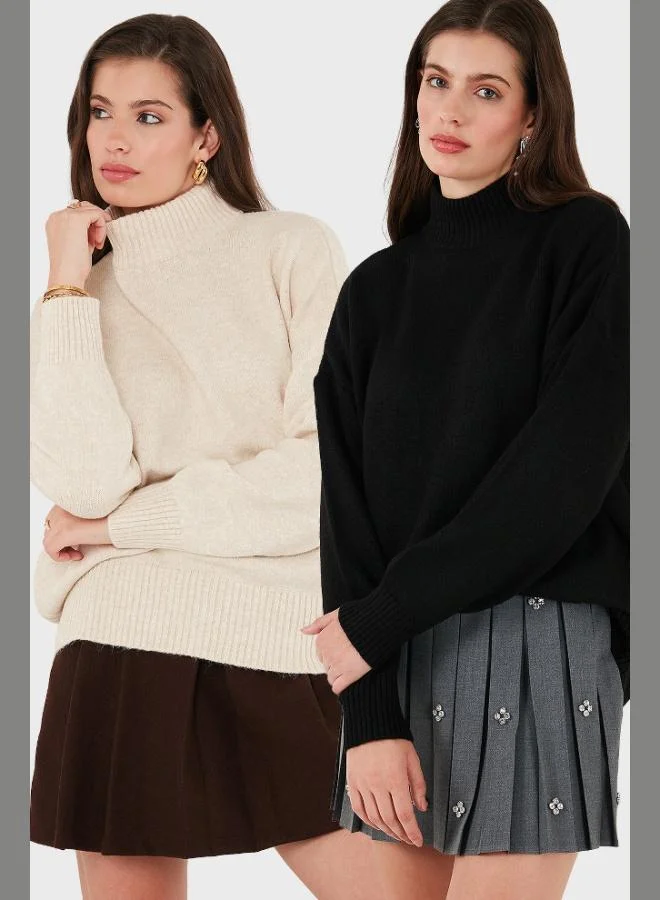 ليلا ليلى سويتر نسائي قطعتين ناعم بياقة عالية مقاس كبير