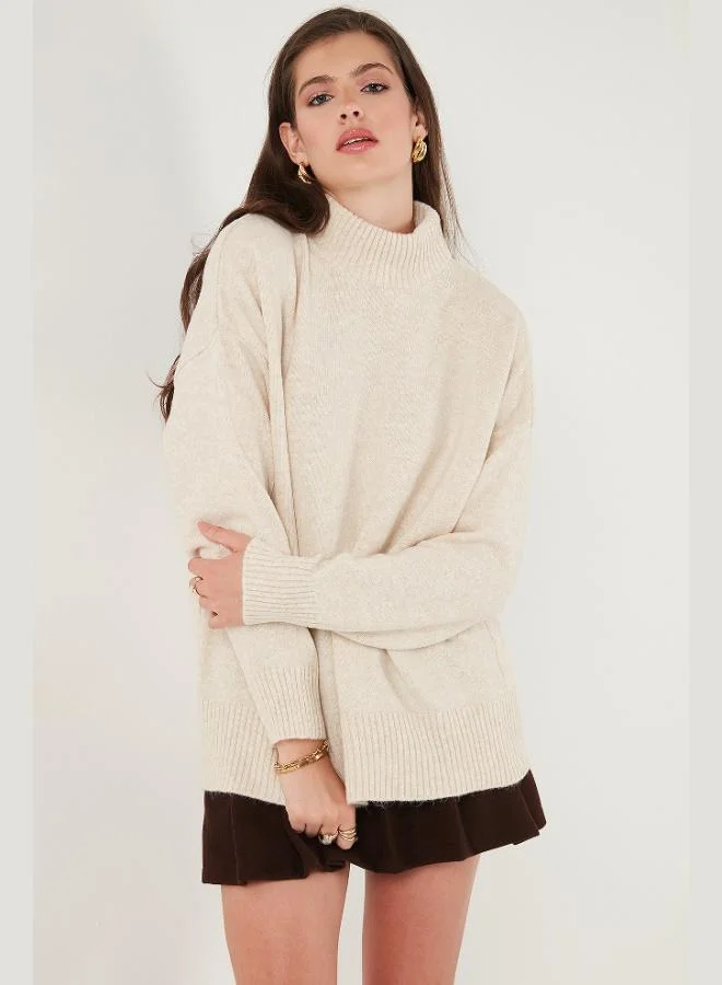 ليلا ليلى سويتر نسائي قطعتين ناعم بياقة عالية مقاس كبير