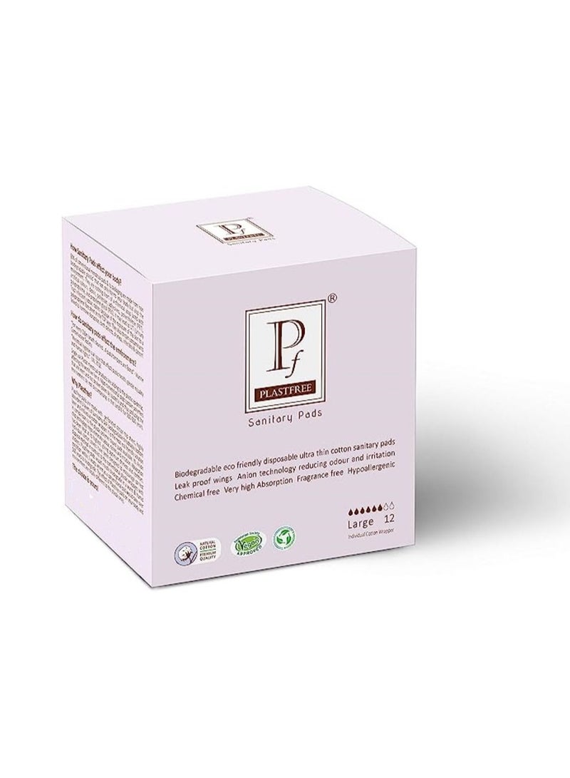 PLASTFREE Organic Large Sanitary Pads Single Pack 12 Pads - Image 1