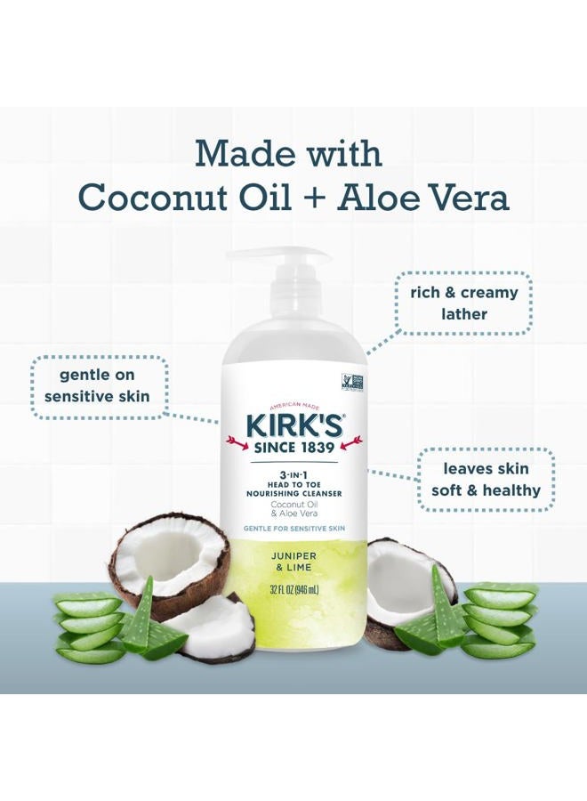 Kirk's 3-in-1 Castile Liquid Soap by + Travel Size Bar Soap (1.13 oz.) | Head-to-Toe Natural Shampoo, Face Soap & Body Wash for Men, Women & Children | Juniper & Lime Scent | 32 Fl Oz. - 2 Pack - Image 4