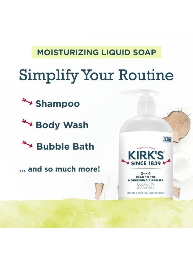 Kirk's 3-in-1 Castile Liquid Soap by + Travel Size Bar Soap (1.13 oz.) | Head-to-Toe Natural Shampoo, Face Soap & Body Wash for Men, Women & Children | Juniper & Lime Scent | 32 Fl Oz. - 2 Pack - Image 3