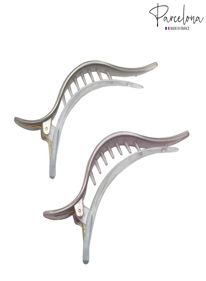 Parcelona French Brill Beak Flamingo Set of 2 Large Golden Beige N Lilac Grey Salon Hinge Side Slide In Alligator Hair Clip Clamp - Image 4