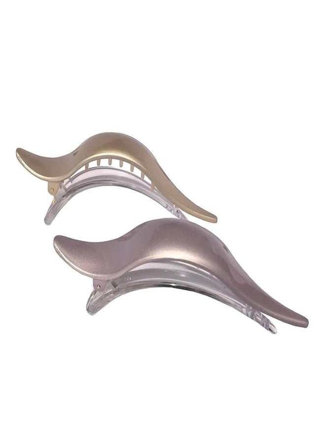 Parcelona French Brill Beak Flamingo Set of 2 Large Golden Beige N Lilac Grey Salon Hinge Side Slide In Alligator Hair Clip Clamp - Image 1