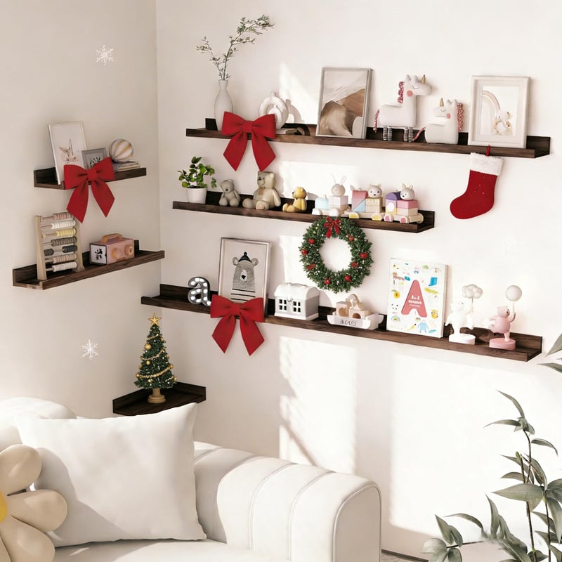 Heimlove Picture Ledge Shelf, Floating Shelves Set of 2, 24 Inches Picture Shelf for Wall with Ledge, Kids Bookshelf Wall Mounted for Living Room Bedroom Decor Books Photo Frames - Walnut - Image 4