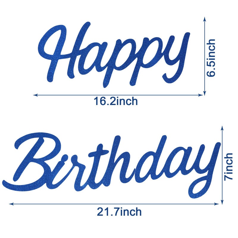 MASTRON Happy Birthday Sign for Backdrop, Glitter Blue 22 X 14 'Happy Birthday' Decal Letters Sticker Balloon Arch Backdrop for Unisex All Ages Men Women Birthday Party Supplies Decorations - Image 2