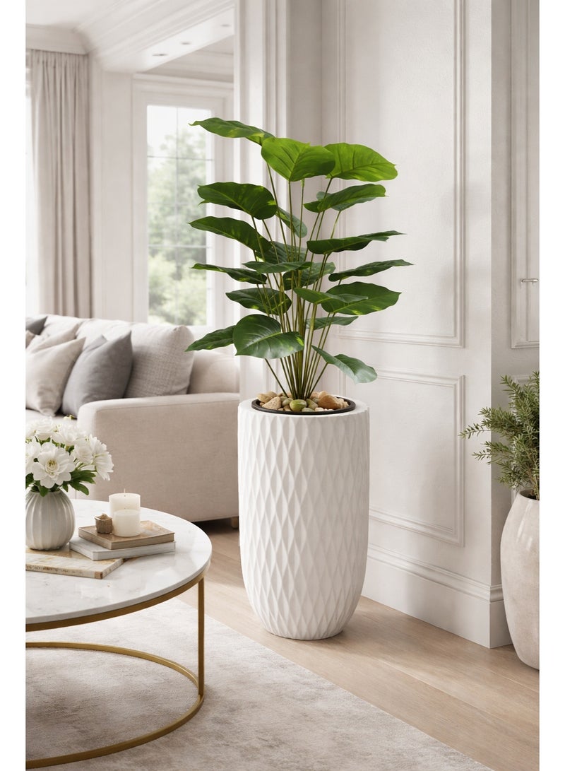 نبات ديكور صناعي طويل داخلي في أصيص أرضي عصري – شجرة زينة فاخرة للمداخل وغرف المعيشة والمكاتب – تصميم واقعي بلمسة طبيعية ووعاء مخطط أنيق - Image 2