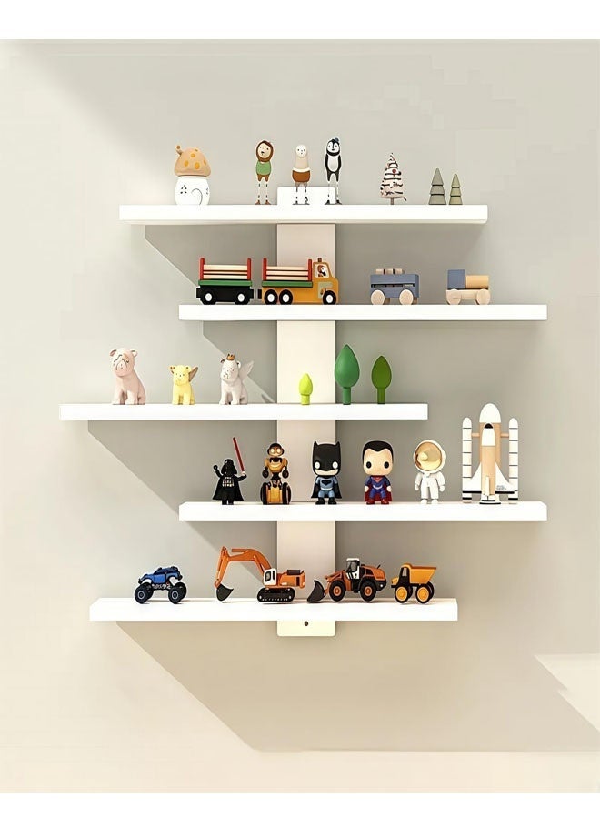5-Tier Floating Wall Mounted Shelves (White) - Trinket Shelf、Decor & Display Storage for Anime Figurines, Dolls, Green Plants & Statues Ideal for Bedroom & Living Room & Study Room, Kids Room