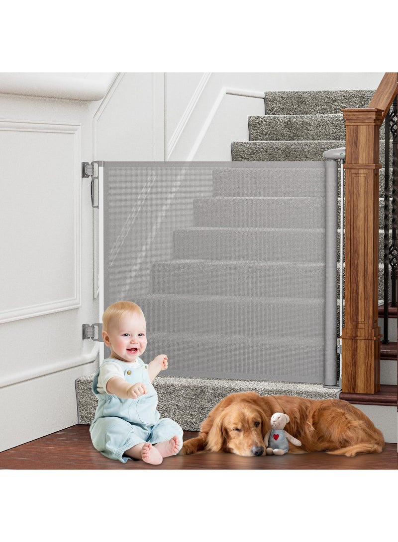 CoddleBaby Retractable Baby Safety Gate for Stairs and Doorways, Extra Wide 140 cm Mesh Barrier for Babies and Pets, Indoor & Outdoor Use, One-Hand Operation, Easy No-Drill Installation - Image 1
