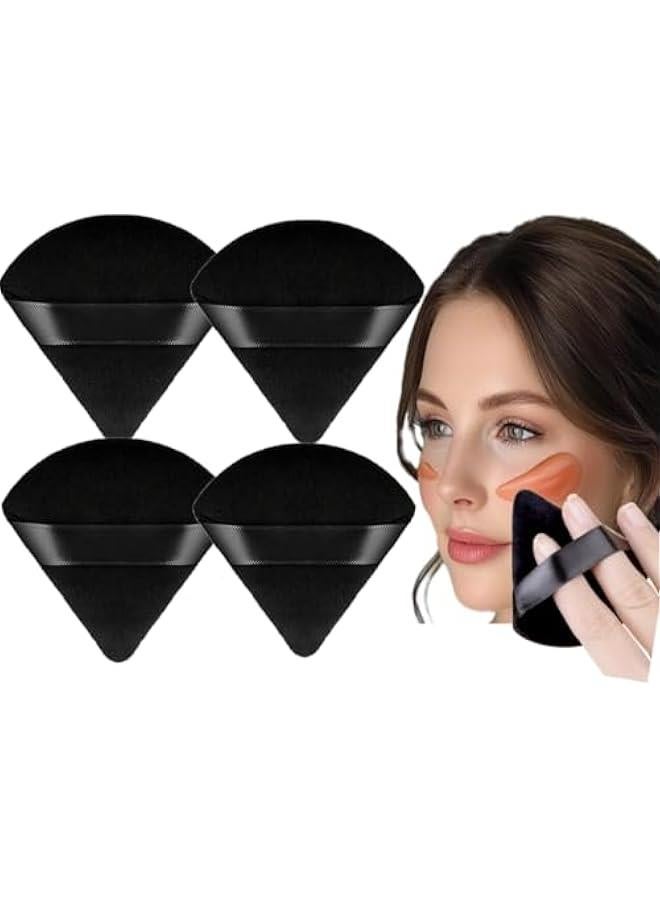 Beauenty Black Triangle Powder Puff (4PCS) Face Cosmetic Makeup Loose Soft Body Washable Reusable Foundation Sponge Mineral Wet and Dry Setting Velour Blender Beauty Tool, Powder, Sponges with Strap. - Image 1