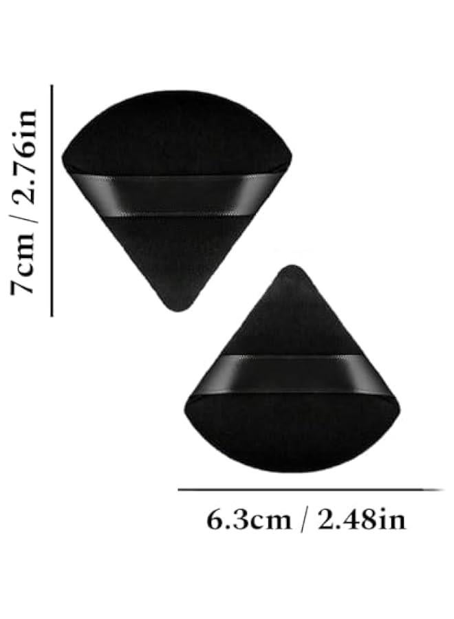Beauenty Black Triangle Powder Puff (4PCS) Face Cosmetic Makeup Loose Soft Body Washable Reusable Foundation Sponge Mineral Wet and Dry Setting Velour Blender Beauty Tool, Powder, Sponges with Strap. - Image 2