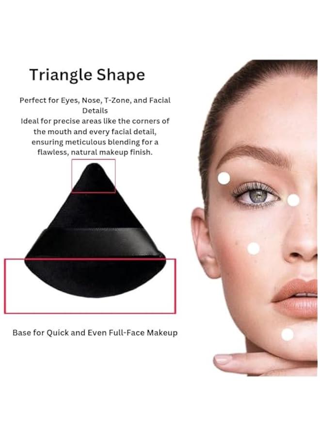 Beauenty Black Triangle Powder Puff (4PCS) Face Cosmetic Makeup Loose Soft Body Washable Reusable Foundation Sponge Mineral Wet and Dry Setting Velour Blender Beauty Tool, Powder, Sponges with Strap. - Image 3