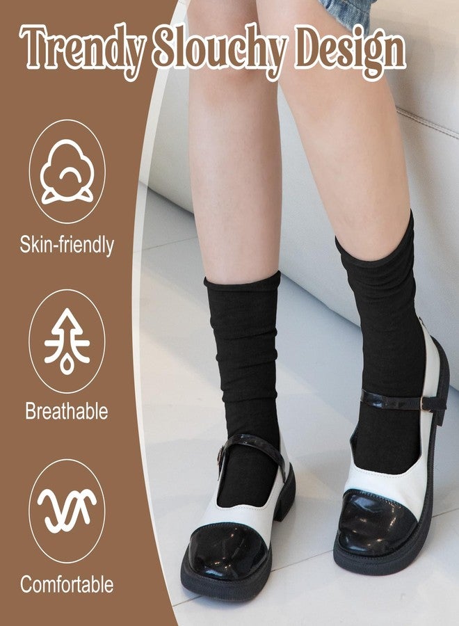 شاليير جوارب شاليه النسائية المترهلة، 5 أزواج، جوارب قطنية طويلة مع حافة علوية ملفوفة لطيفة، جوارب كاجوال طويلة تصل إلى منتصف الساق - Image 4