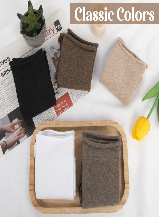 شاليير جوارب شاليه النسائية المترهلة، 5 أزواج، جوارب قطنية طويلة مع حافة علوية ملفوفة لطيفة، جوارب كاجوال طويلة تصل إلى منتصف الساق - Image 2