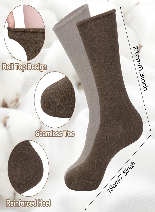 شاليير جوارب شاليه النسائية المترهلة، 5 أزواج، جوارب قطنية طويلة مع حافة علوية ملفوفة لطيفة، جوارب كاجوال طويلة تصل إلى منتصف الساق - Image 3