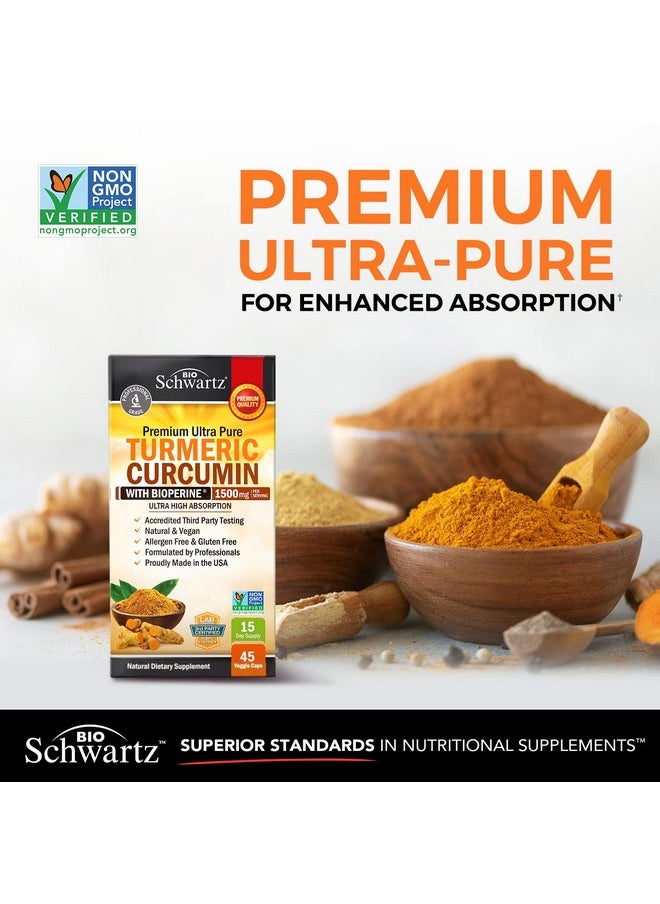 Turmeric Curcumin With Bioperine 1500Mg Natural Joint Support With 95% Standardized Curcuminoids & Black Pepper Extract For Ultra High Absorption & Potency Non Gmo Gluten Free 45 Capsules