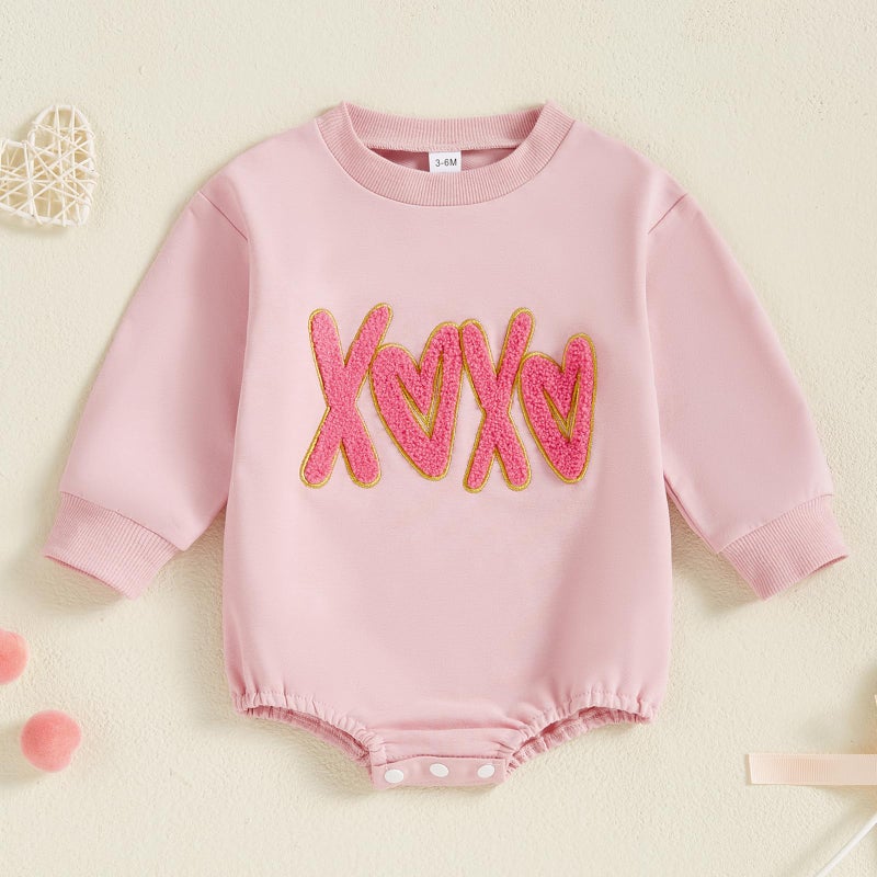 Lucikamy Newborn Baby Boy Girl Valentine's Day Outfits Sweatshirt Romper Infant Long Sleeve One Piece Romper Spring Clothes (O pink love, 0-3 Months) - Image 4