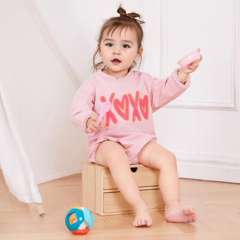 Lucikamy Newborn Baby Boy Girl Valentine's Day Outfits Sweatshirt Romper Infant Long Sleeve One Piece Romper Spring Clothes (O pink love, 0-3 Months) - Image 3