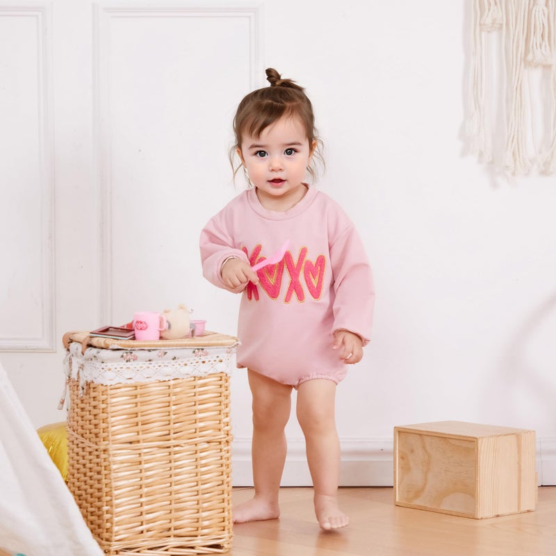 Lucikamy Newborn Baby Boy Girl Valentine's Day Outfits Sweatshirt Romper Infant Long Sleeve One Piece Romper Spring Clothes (O pink love, 0-3 Months) - Image 2