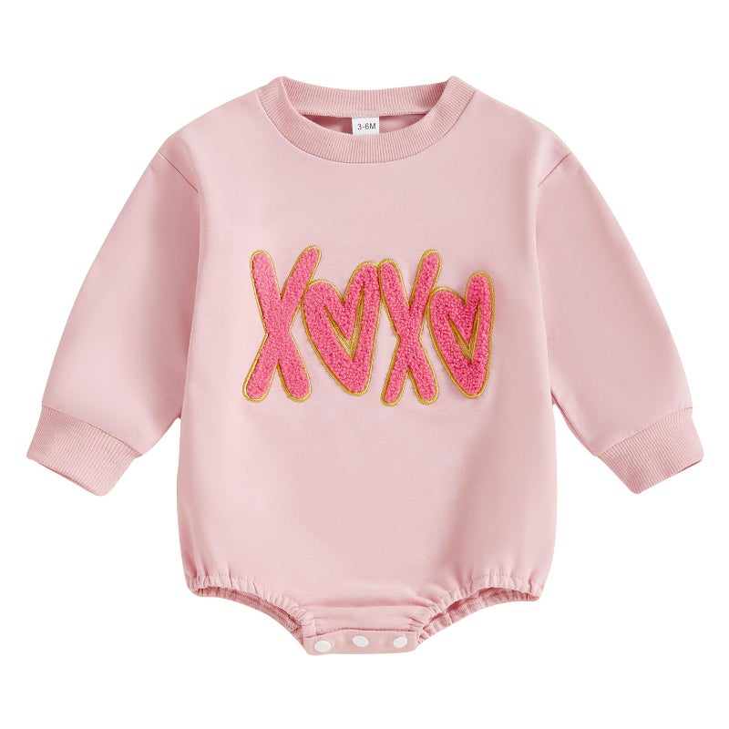 Lucikamy Newborn Baby Boy Girl Valentine's Day Outfits Sweatshirt Romper Infant Long Sleeve One Piece Romper Spring Clothes (O pink love, 0-3 Months) - Image 1