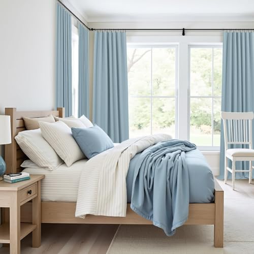 DANCURTON Dusty Blue Drapes 84 Inch Length 2 Panels for Bedroom Aesthetic 100% Blackout Cute Curtains for Nursery Weather Curtain Thermal Insulated Energy Efficient Cotton Linen Back Tab Pleated Stone Blue Grey - Image 2