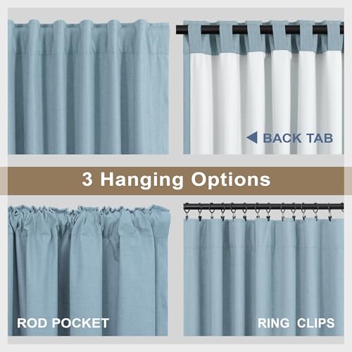 DANCURTON Dusty Blue Drapes 84 Inch Length 2 Panels for Bedroom Aesthetic 100% Blackout Cute Curtains for Nursery Weather Curtain Thermal Insulated Energy Efficient Cotton Linen Back Tab Pleated Stone Blue Grey - Image 5
