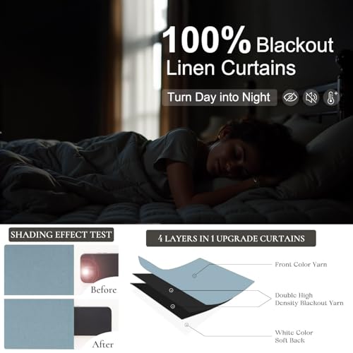 DANCURTON Dusty Blue Drapes 84 Inch Length 2 Panels for Bedroom Aesthetic 100% Blackout Cute Curtains for Nursery Weather Curtain Thermal Insulated Energy Efficient Cotton Linen Back Tab Pleated Stone Blue Grey - Image 4