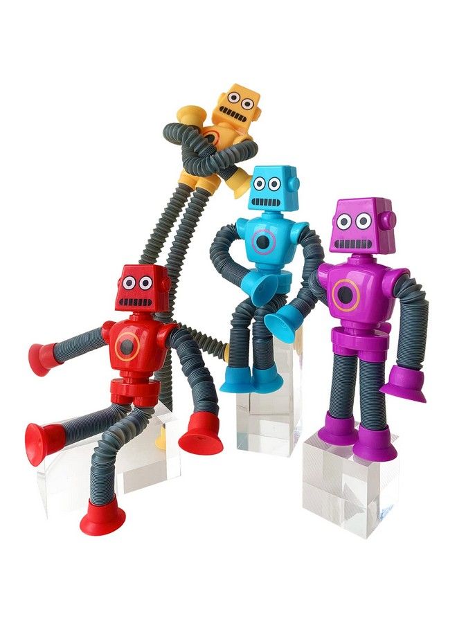 Boxgear 4 Pieces Led Telescopic Suction Cup Robot Toy Shape Changing Telescopic Tube Fidget Toys Pop Tubes Fidget Tubes Sensory Toys For Girls Boys (Robot)  - Image 2