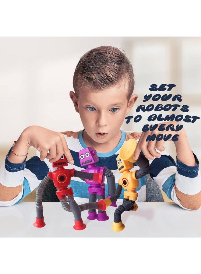 Boxgear 4 Pieces Led Telescopic Suction Cup Robot Toy Shape Changing Telescopic Tube Fidget Toys Pop Tubes Fidget Tubes Sensory Toys For Girls Boys (Robot)  - Image 5