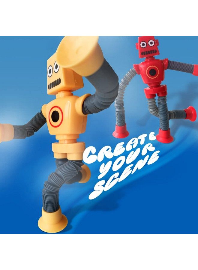 Boxgear 4 Pieces Led Telescopic Suction Cup Robot Toy Shape Changing Telescopic Tube Fidget Toys Pop Tubes Fidget Tubes Sensory Toys For Girls Boys (Robot)  - Image 3