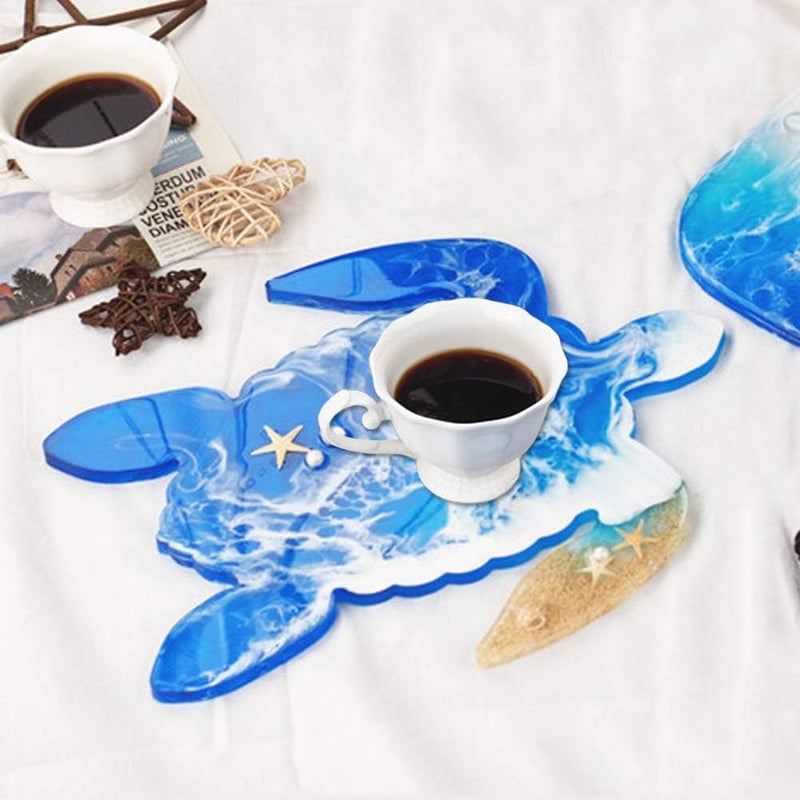 53 Arts 53ARTS Large Sea Turtle Tray Resin Mold Silicone Turtle Shape Epoxy Resin Casting Mould DIY Coaster Dish Mat Resin Ocean Painting Art Craft Kit Home Wedding Decor Party Supplies Ideal Gift 8x7 Inch - Image 5