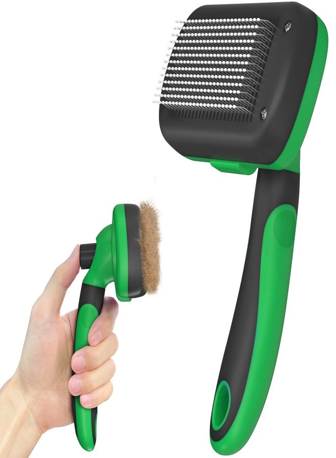 Dipoo Self Cleaning Deshedding Brush for Dogs & Cats - Skin Friendly Grooming Tool with Hair Removal for Haired Pets, Green - Image 1