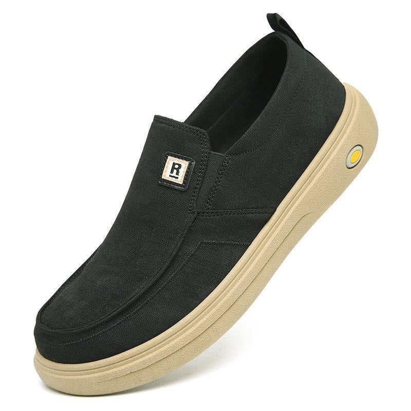 Men's Canvas Slip-On Casual Shoes - Breathable Non-Slip Rubber Sole, Spring Embroidery Low-Top Sneakers