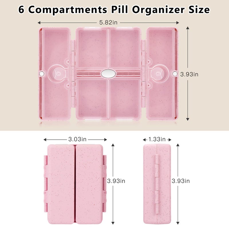 FYY Travel Pill Organizer with Blank Lables,6 Compartments Magnetic Pill Organizer Pill Box for Purse Pocket to Hold Vitamins,Cod Liver Oil,Supplements and Medication-Pink - Image 3