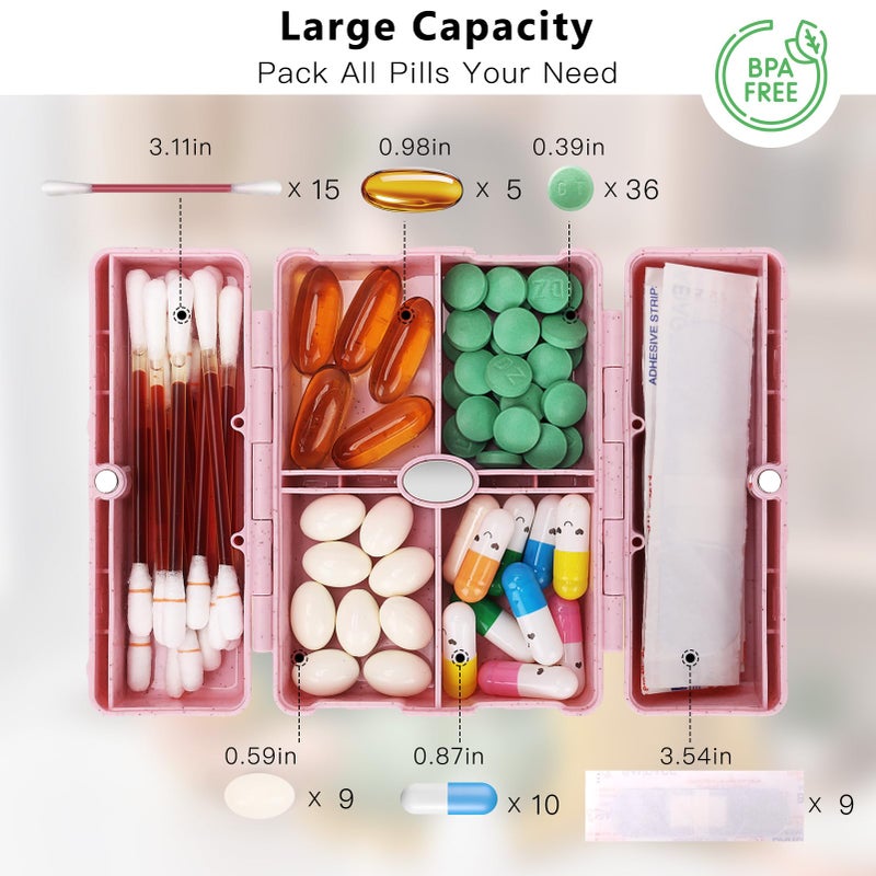 FYY Travel Pill Organizer with Blank Lables,6 Compartments Magnetic Pill Organizer Pill Box for Purse Pocket to Hold Vitamins,Cod Liver Oil,Supplements and Medication-Pink - Image 2