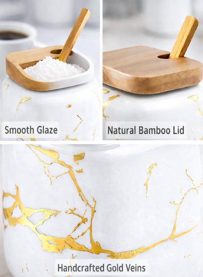 JFFLYIT Marble Ceramics Sugar Bowl Ceramic Seasoning Box Ceramic Spice Jars Porcelain Condiment Pots with Lid and Spoon (White) - Image 5
